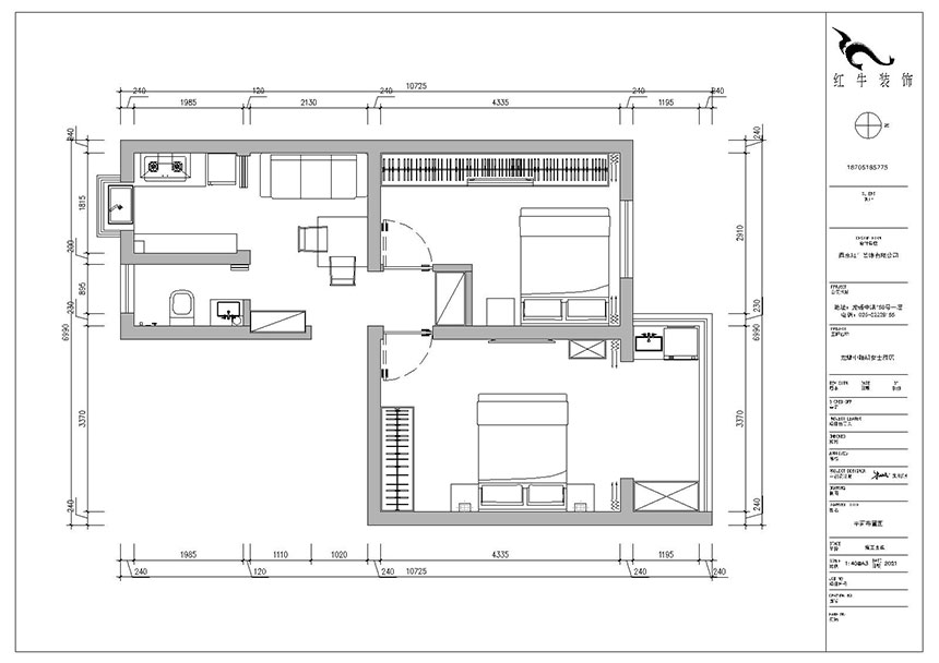 朱明琪｜龙蟠中路484-202-56㎡-现代风格｜2室1厅1卫｜老房装修｜定制家￥85969｜全包9万｜00_02平面布置图